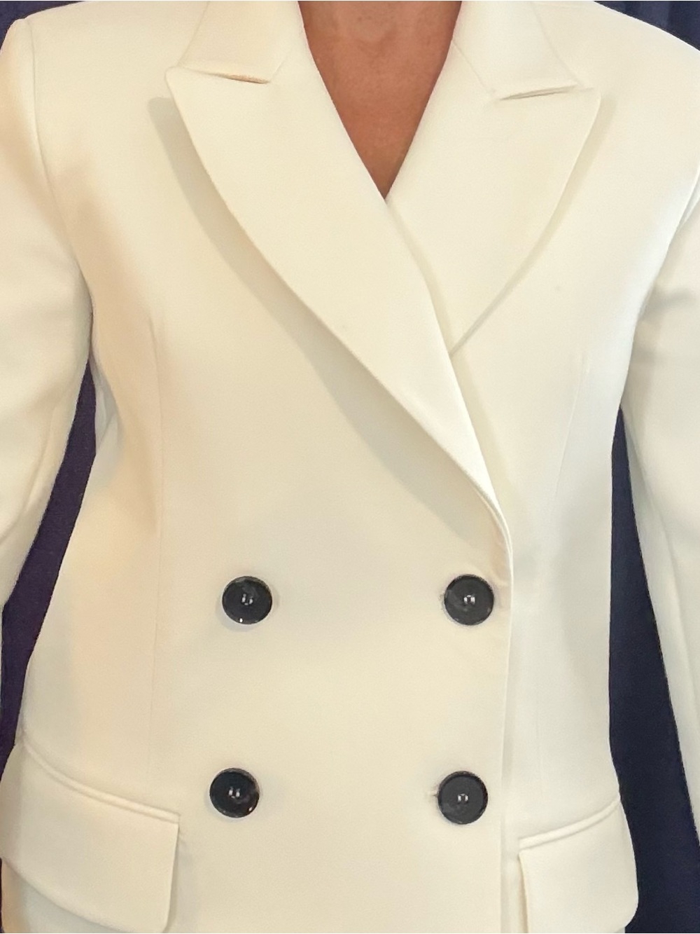 ORTTU Double-Breasted Cream Blazer with Contrast Buttons